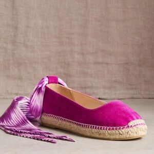 New! Gaimo Suede Trellis Laceup Scarf 1” Espadrille Fuchsia Pink Size 38 US 7